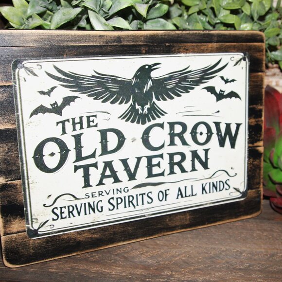 NEW Distressed Black OLD CROW TAVERN Rustic Farmhouse Wall Decor Sign - Picture 3 of 5
